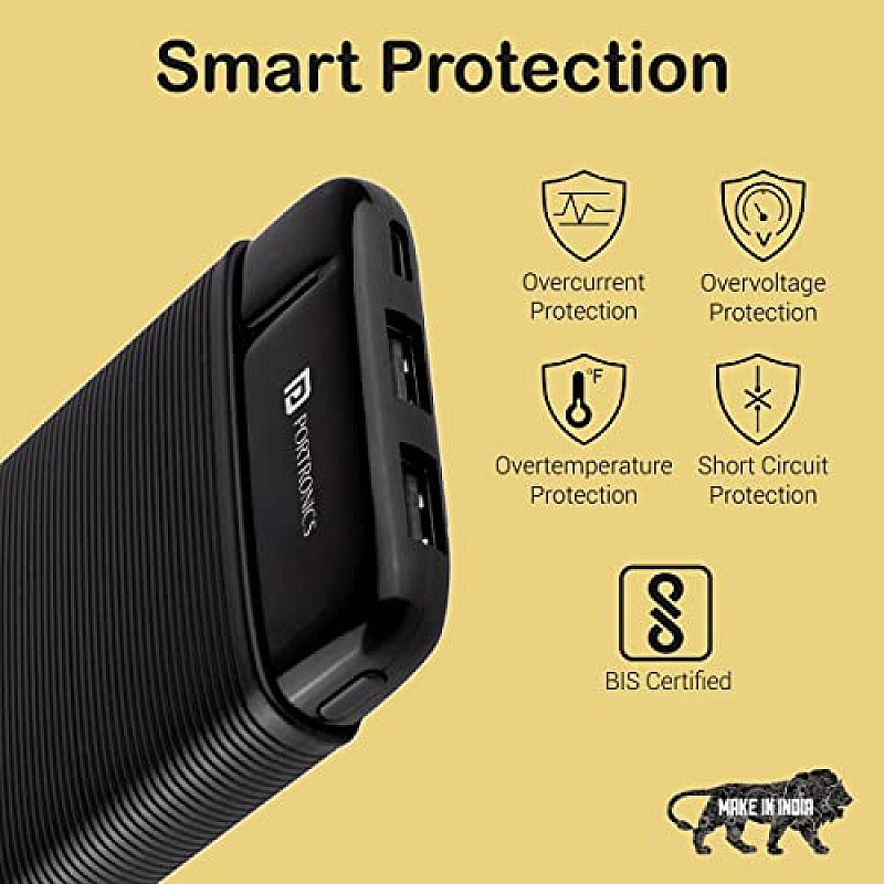 Portronics Power PRO 10K 10000 mAh,10w Slim Power Bank with Dual USB Output Port for iPhone, Anrdoid & Other Devices.(Black)