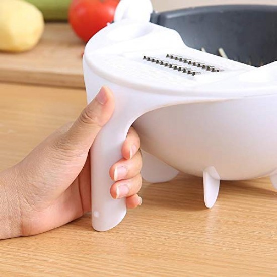 Airtree Wet Basket Vegetable Cutter - 9 in 1 Multi Function Vegetable Cutter with Drain Basket Magic Rotate Vegetable Cutter