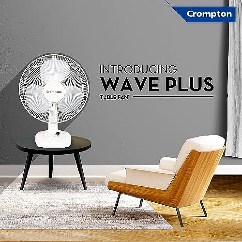 Crompton Wave Plus 400-mm (16 inch) High Speed Oscillating Table Fan for Home and Kitchen (KD White)