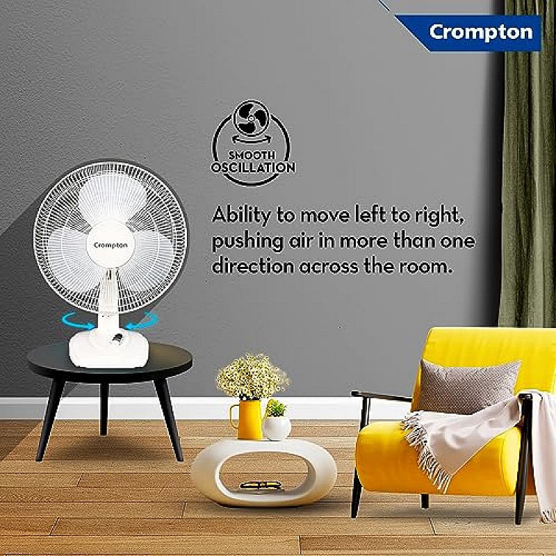 Crompton Wave Plus 400-mm (16 inch) High Speed Oscillating Table Fan for Home and Kitchen (KD White)