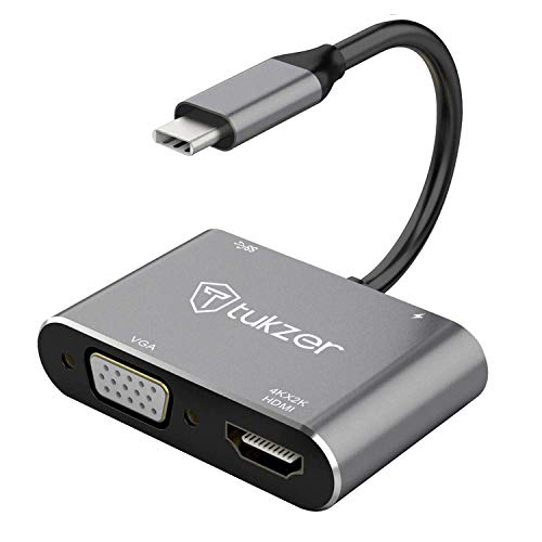 Tukzer USB C to 4K-HDMI-UHD + VGA, USB 3.0 OTG Adapter (4 in 1) with USB-C 100-W PD Charging Port -Space Grey Tukzer USB C to 4K-HDMI-UHD + VGA, USB 3.0 OTG Adapter (4 in 1) with USB-C 100-W PD Charging Port -Space Grey