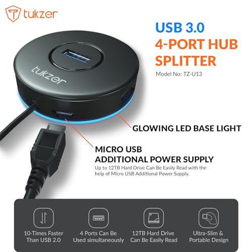 Tukzer 4-Ports USB A to USB 3.0 HUB with High-Speed Data Transfer & Fast Charging| Compatible for MacBook, Mac Mini, iMac Pro (Black) Tukzer 4-Ports USB A to USB 3.0 HUB with High-Speed Data Transfer & Fast Charging| Compatible for MacBook, Mac Mini, iMac Pro (Black)