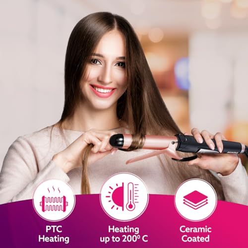 AGARO HC6001 Hair Curler | 25mm Barrel, Tourmaline Ceramic | Fast Heating, Cool Tip | For Long & Short Hair (Black & Rose Gold) AGARO HC6001 Hair Curler | 25mm Barrel, Tourmaline Ceramic | Fast Heating, Cool Tip | For Long & Short Hair (Black & Rose Gold)
