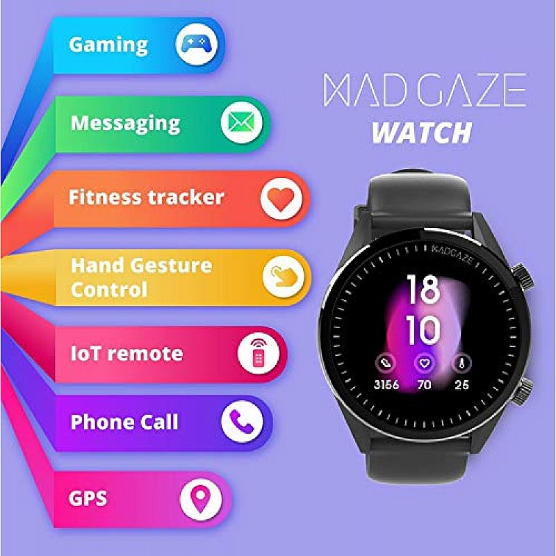 WatchOut Wearables Presents Mad Gaze : World's First Gesture Controlled Smartwatch (Black)