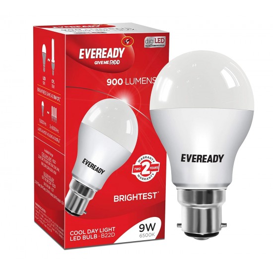 Eveready Base B22D 9-Watt LED Bulb (Cool Day White Light) - [Pack of 6]
