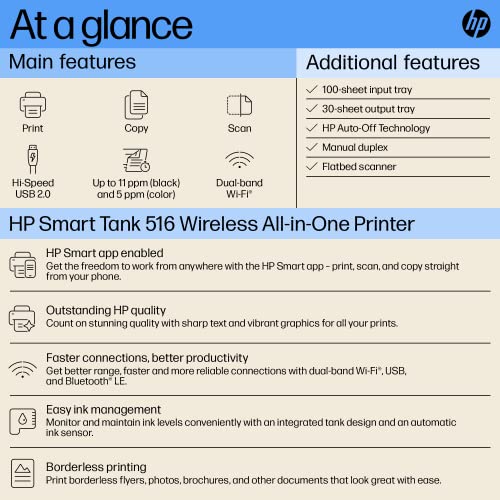 hp smart tank 516 all-in-one multi-function wifi color inkjet printer blue, black wireless, (blue, bottle), refurbished hp smart tank 516 all-in-one multi-function wifi color inkjet printer blue, black wireless, (blue, bottle), refurbished