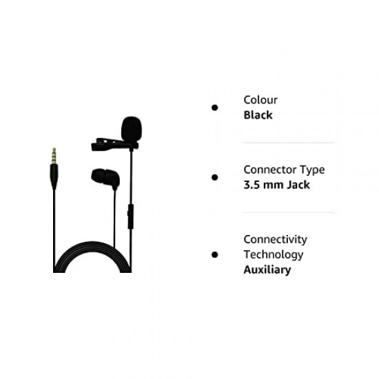 JBL Commercial CSLM20B Auxiliary Omnidirectional Lavalier Microphone With Battery For Content Creation, Voiceover/Dubbing, Recording (Black,Small)