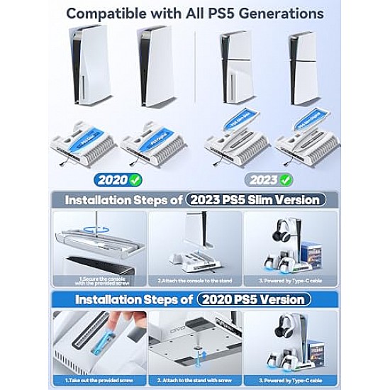 Oivo Ps5 Stand Suction Cooling Station With AC Adapter Ps5 Controller 