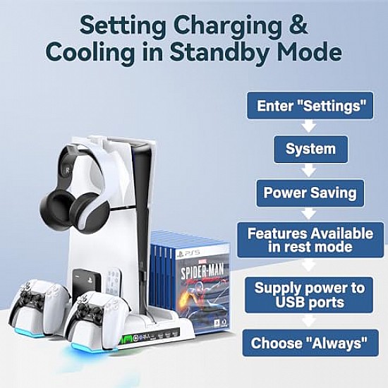 Oivo Ps5 Stand Suction Cooling Station With AC Adapter Ps5 Controller 