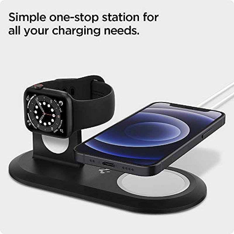 Spigen Mag Fit Duo 2 in 1 mobile stand Compatible with MagSafe Charger Stand for - Black