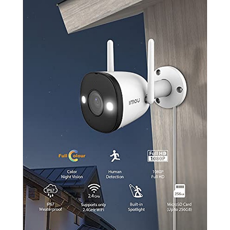 Imou IP 67 Outdoor Security Bullet Camera, Color Night Vision, 1080P Full HD,Up to 256GB SD Card, Alexa Google Assistant