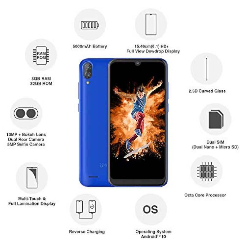 Gionee F11 Blue (3GB Ram 32GB ROM) 5000mAh Battery refurbished 