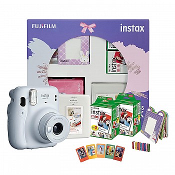 Fujifilm Instax Mini 11 Instant Camera (Ice White) Happiness Box with 40 Shots