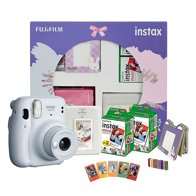 Fujifilm Instax Mini 11 Instant Camera (Ice White) Happiness Box with 40 Shots