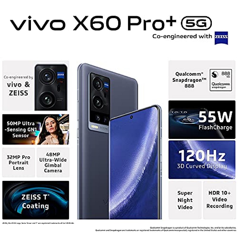 Vivo X60 Pro Plus (Emperor Blue, 12GB RAM, 256GB Storage) Refurbished