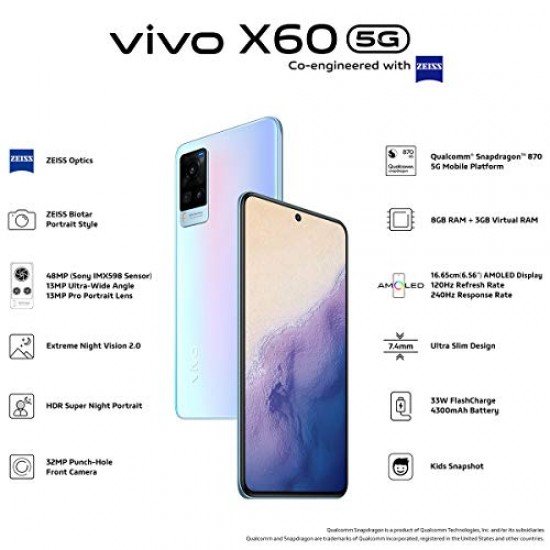 Vivo X60 (Shimmer Blue, 8GB RAM, 128GB Storage Refurbished