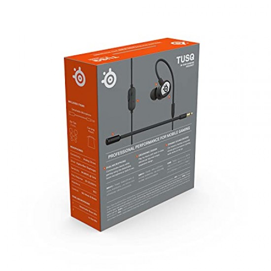 SteelSeries Tusq Wired in Ear Earphones with mic for Mobile Gaming, Detachable Boom (Black)