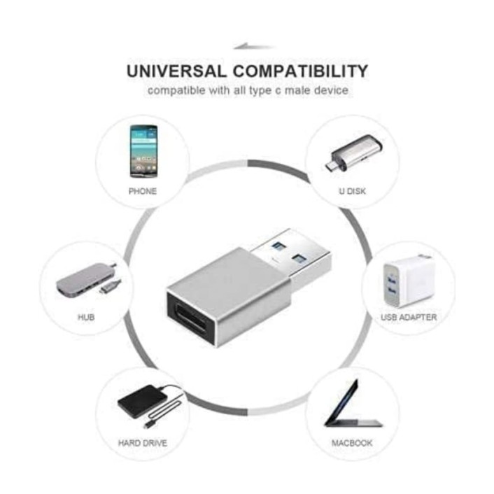 AIRTREE USB-C USB 3.1 Type C Female to USB 3.0 Male Adapter Connector (Silver)