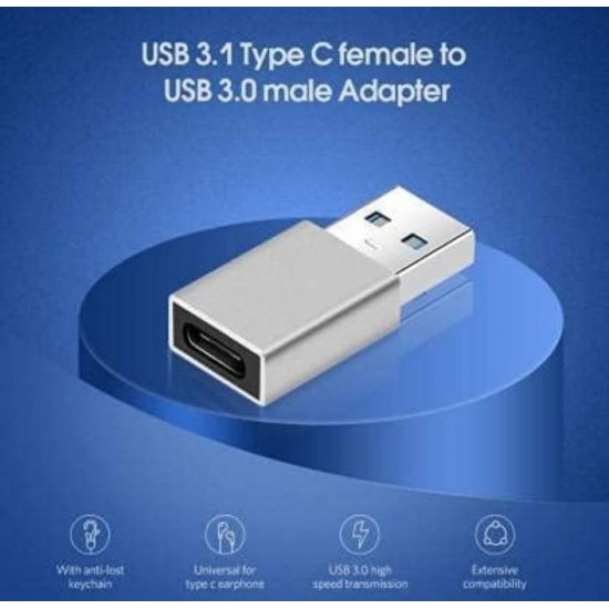 AIRTREE USB-C USB 3.1 Type C Female to USB 3.0 Male Adapter Connector (Silver)