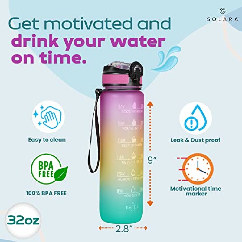 AIrtree Unbreakable Water Bottle with Motivational Time Marker, Water bottle for Gym Office| Mobile app with Drinking water reminder | Orange Teal