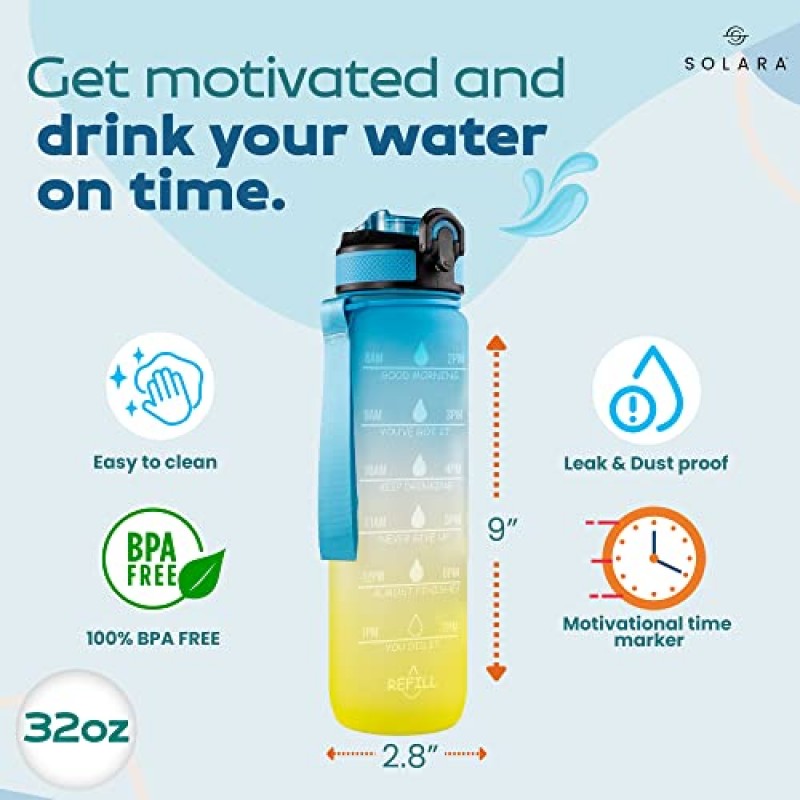 AIrtree Unbreakable Water Bottle with Motivational Time Marker, Water bottle for Gym Office| Mobile app with Drinking water reminder | Orange Teal