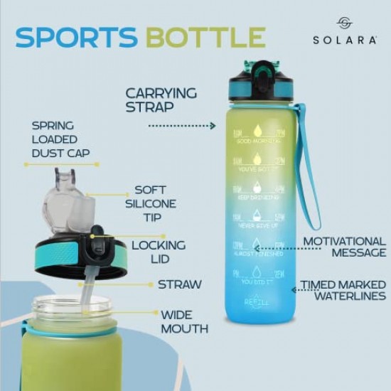 AIrtree Unbreakable Water Bottle with Motivational Time Marker, Water bottle for Gym Office| Mobile app with Drinking water reminder | Orange Teal