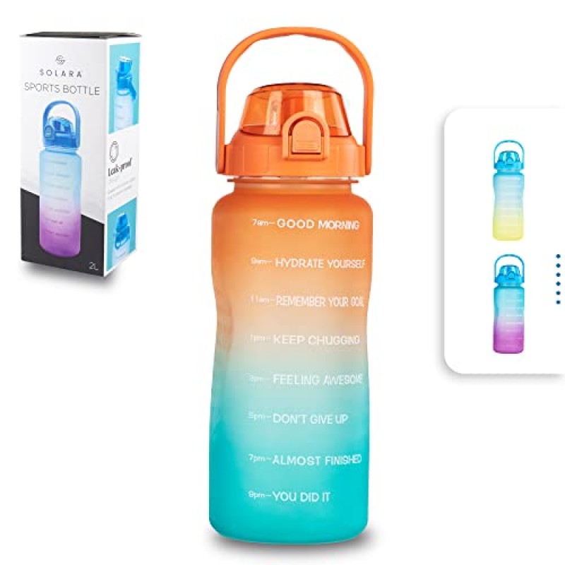 AIrtree Unbreakable Water Bottle with Motivational Time Marker, Water bottle for Gym Office| Mobile app with Drinking water reminder | Orange Teal