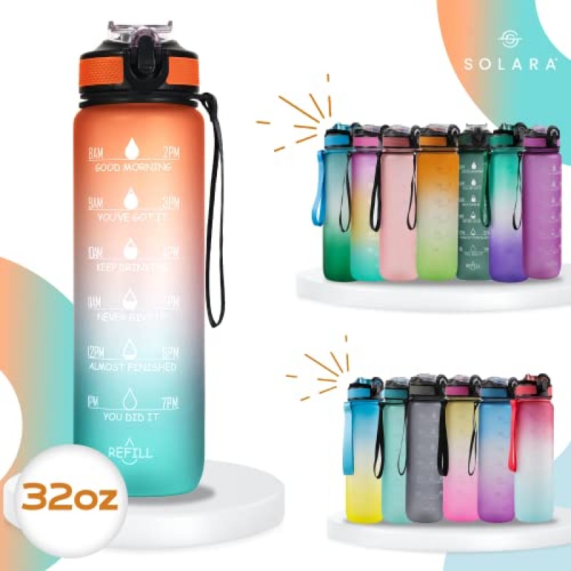 AIrtree Unbreakable Water Bottle with Motivational Time Marker, Water bottle for Gym Office| Mobile app with Drinking water reminder | Orange Teal