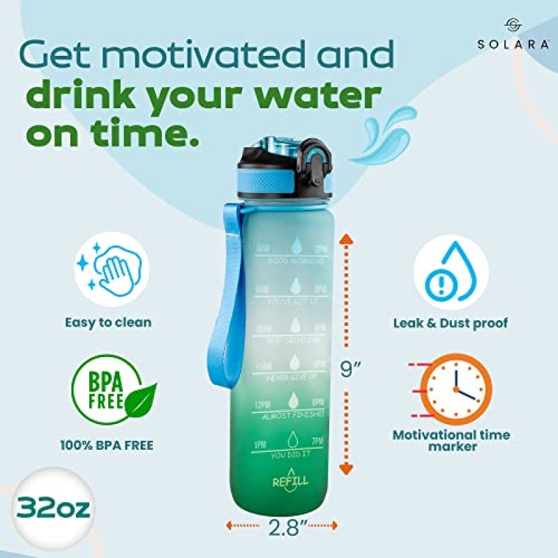 AIrtree Unbreakable Water Bottle with Motivational Time Marker, Water bottle for Gym Office| Mobile app with Drinking water reminder | Orange Teal