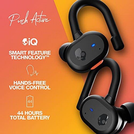 Skullcandy Push Active in-Ear Wireless Earbuds, 43 Hr Battery, Skull-iQ, Alexa Enabled-Black Orange