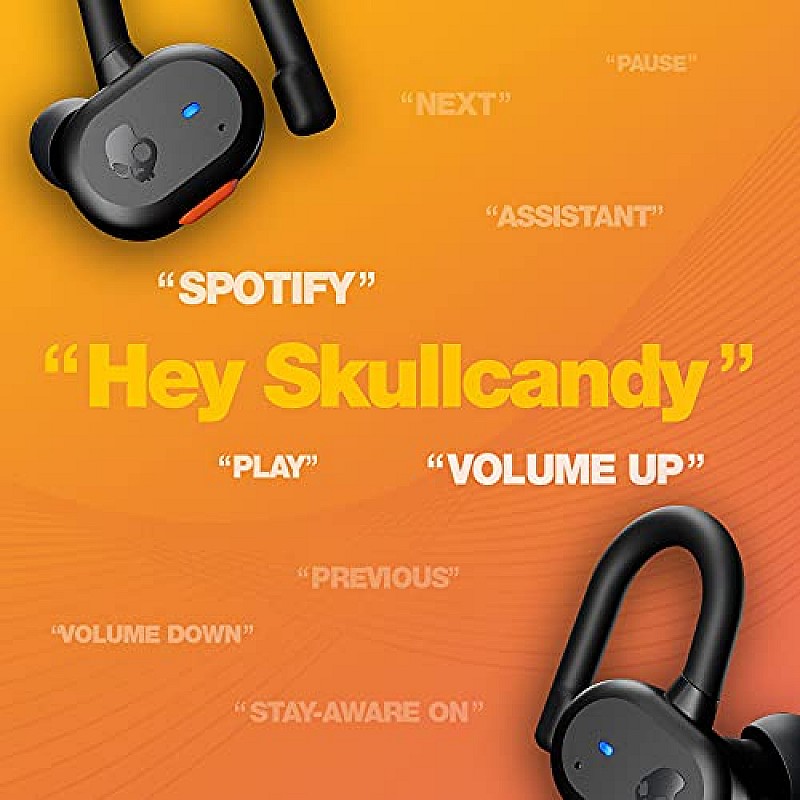 Skullcandy Push Active in-Ear Wireless Earbuds, 43 Hr Battery, Skull-iQ, Alexa Enabled Black Orange