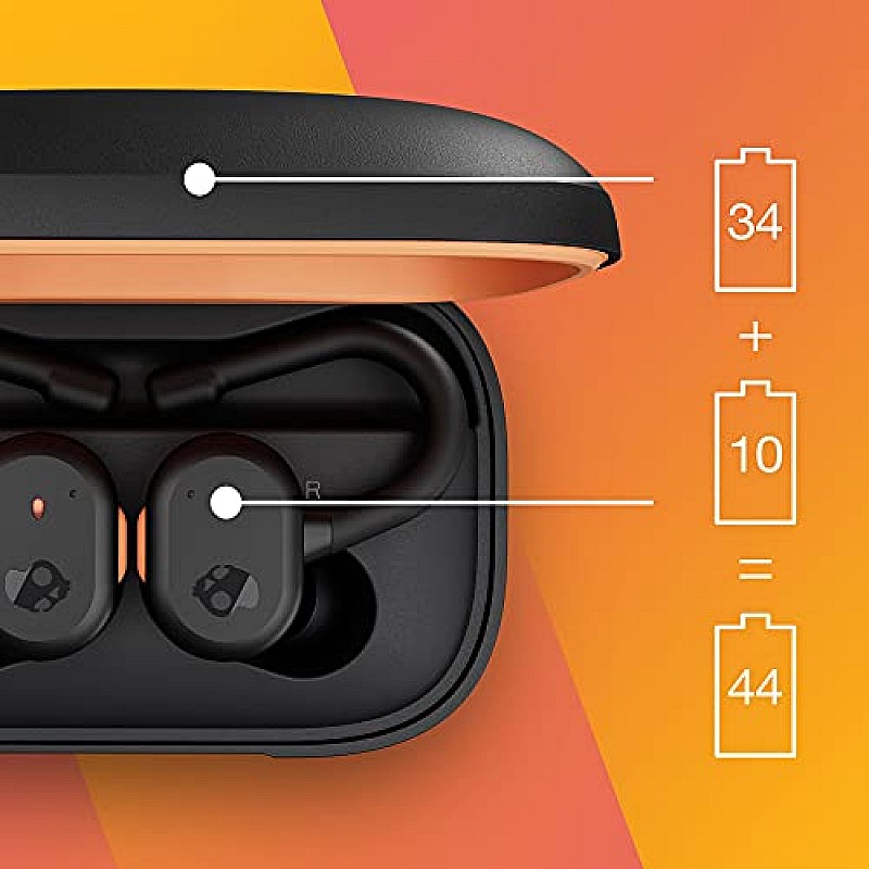 Skullcandy Push Active in-Ear Wireless Earbuds, 43 Hr Battery, Skull-iQ, Alexa Enabled Black Orange