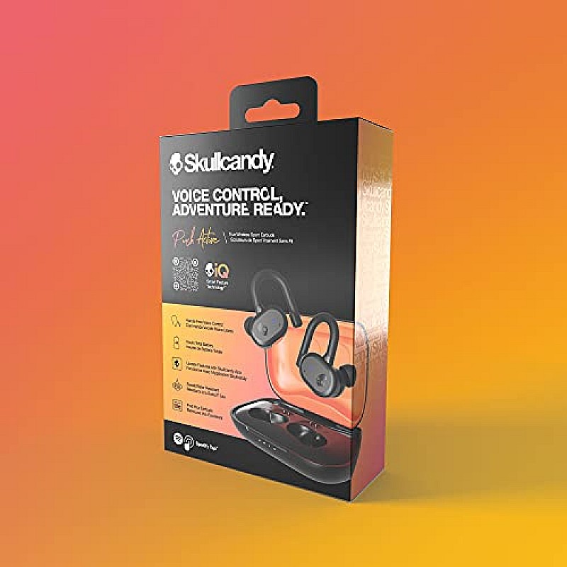 Skullcandy Push Active in-Ear Wireless Earbuds, 43 Hr Battery, Skull-iQ, Alexa Enabled Black Orange