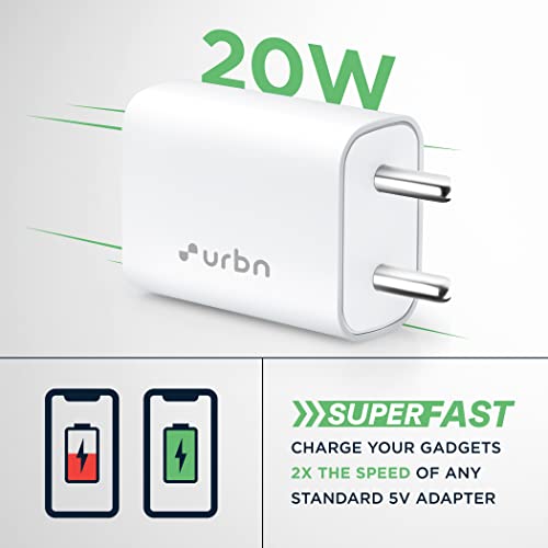 URBN 20W Type C QC+PD Adapter Dual Port Super Fast Charger Quick Charge 3.0 & Power Delivery 3.0 for iPhone (White)