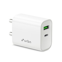 URBN 20W Type C QC+PD Adapter Dual Port Super Fast Charger Quick Charge 3.0 & Power Delivery 3.0 for iPhone (White)