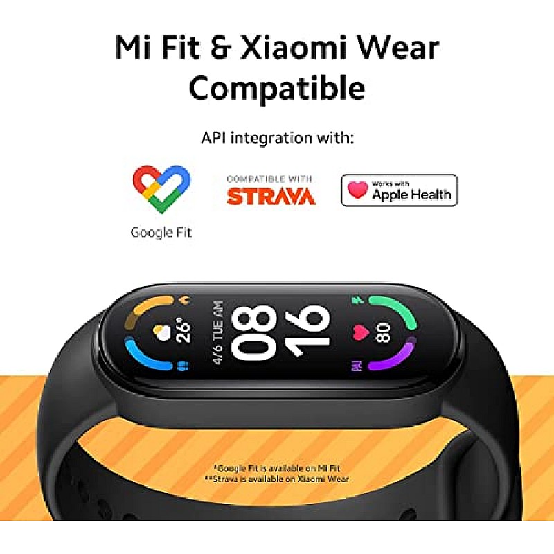 Xiaomi Mi Smart Band 6 - 1.56'' (3.96 cm) Large AMOLED Color Display, 2 Week Battery Life  (Black)