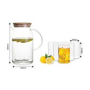 Signoraware Ilusion Borosilicate Glass Regular, Set of 6, 290ml Each and Precision Borosilicate Glass Jug with Bamboo lid 1200ml, Set of 1, Transparent Signoraware Ilusion Borosilicate Glass Regular, Set of 6, 290ml Each and Precision Borosilicate Glass Jug with Bamboo lid 1200ml, Set of 1, Transparent