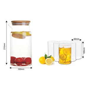 Signoraware Ilusion Borosilicate Glass Regular, Set of 6, 290ml Each and Precision Borosilicate Glass Jug with Bamboo lid 1200ml, Set of 1, Transparent Signoraware Ilusion Borosilicate Glass Regular, Set of 6, 290ml Each and Precision Borosilicate Glass Jug with Bamboo lid 1200ml, Set of 1, Transparent