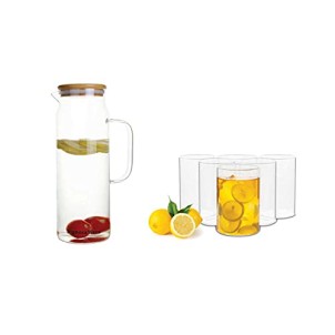 Signoraware Ilusion Borosilicate Glass Regular, Set of 6, 290ml Each and Precision Borosilicate Glass Jug with Bamboo lid 1200ml, Set of 1, Transparent Signoraware Ilusion Borosilicate Glass Regular, Set of 6, 290ml Each and Precision Borosilicate Glass Jug with Bamboo lid 1200ml, Set of 1, Transparent