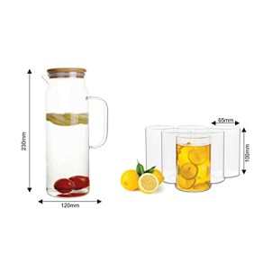 Signoraware Ilusion Borosilicate Glass Regular, Set of 6, 290ml Each and Precision Borosilicate Glass Jug with Bamboo lid 1200ml, Set of 1, Transparent Signoraware Ilusion Borosilicate Glass Regular, Set of 6, 290ml Each and Precision Borosilicate Glass Jug with Bamboo lid 1200ml, Set of 1, Transparent