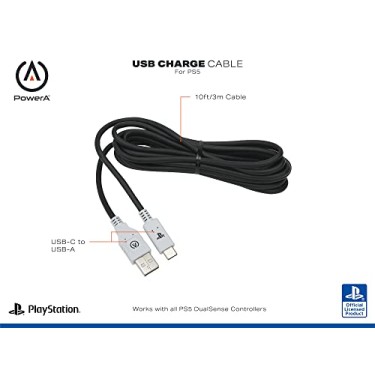PowerA Usb-C Charging Cable For Playstation 5, Ps5, 3M (Officially Licensed), Black PowerA Usb-C Charging Cable For Playstation 5, Ps5, 3M (Officially Licensed), Black