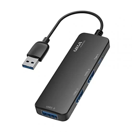 Gizga Essentials USB A 3.0 HUB, 4 Port Adapter, 5GBPS Fast Data Transfer Black