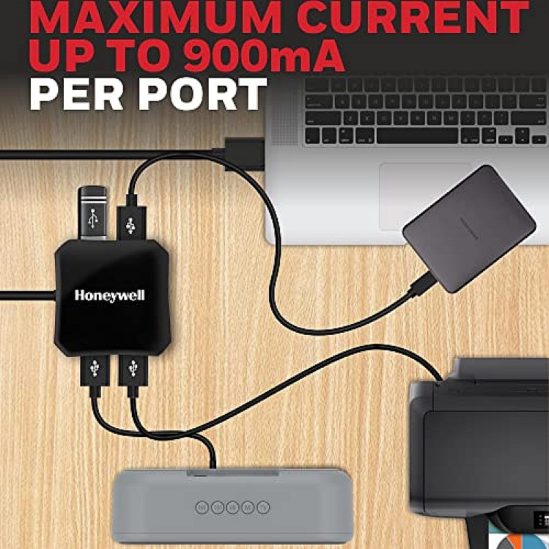 Honeywell Momentum Port 4-1 USB 3.0 Hub, Transmission Speed 5GBPS, Laptop, Speaker, Mobile, Pen Drive, Hard Drive, Keyboard Printer, Glossy Black