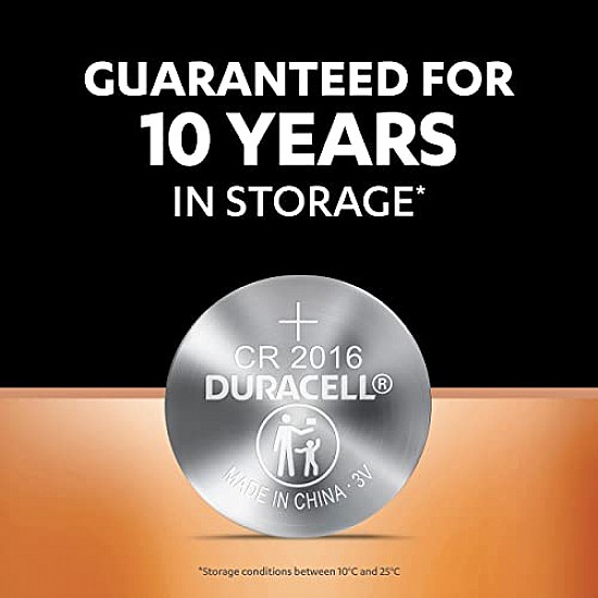 Duracell Specialty CR2016 Lithium Coin Battery 3V, Pack of 5 Suitable for use in keyfobs, Scales, wearables and Medical Devices