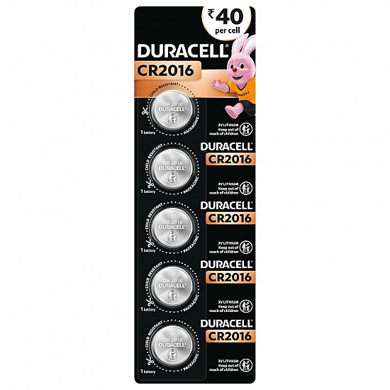 Duracell Specialty CR2016 Lithium Coin Battery 3V, Pack of 5 Suitable for use in keyfobs, Scales, wearables and Medical Devices