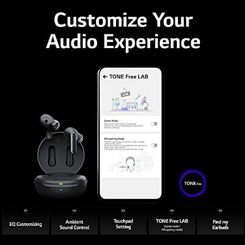 LG Tone Free FP5 - Enhanced Active Noise Cancelling Bluetooth Truly Wireless in Ear Earbuds with mic 