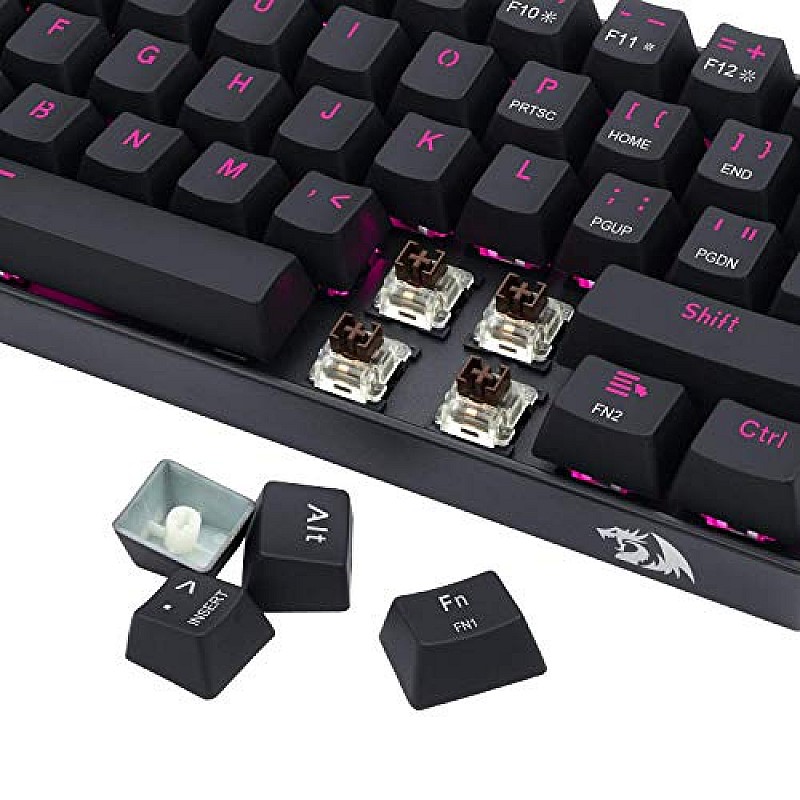 Redragon K630 Dragonborn 60% Wired Pink Single Lighting Gaming Mechanical Keyboard Black