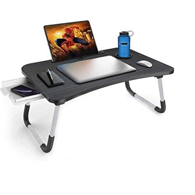 GoRogue Foldable Wooden Mini Laptop Table for Bed, Study Table with Drawer, Tablet/Mobile Holder for Kids & Adults (Black) GoRogue Foldable Wooden Mini Laptop Table for Bed, Study Table with Drawer, Tablet/Mobile Holder for Kids & Adults (Black)