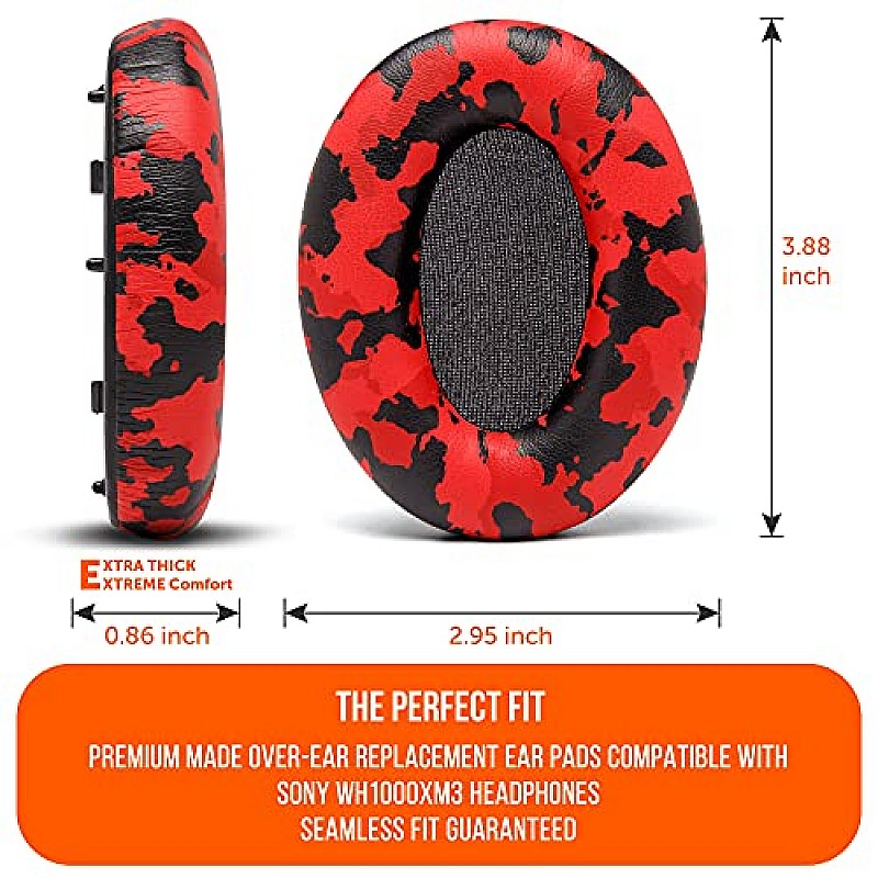 WC Wicked Cushions Extra Thick Replacement Earpads Compatible with Sony WH-1000XM3 Headphones - Red Camo