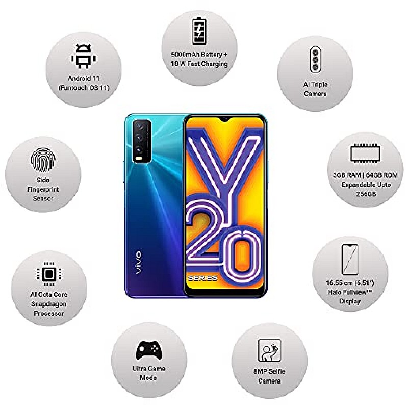 Vivo Y20A 2021 Nebula Blue, 3GB RAM, 64GB Storage refurbished